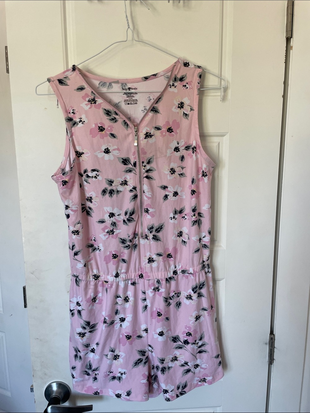 Birdies Pink Floral Zip Romper with Elastic Waist